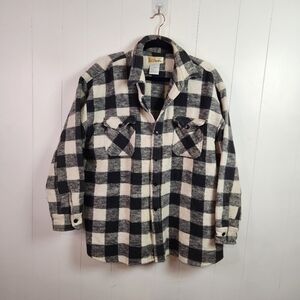Marika Black White Plaid Flannel Shacket Oversized Button Down Shirt Jacket XL